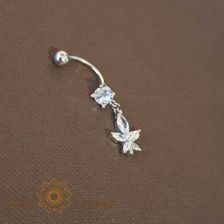 Piercing Buric din Argint cu Floare Strălucitoare și Cristal Central [1]