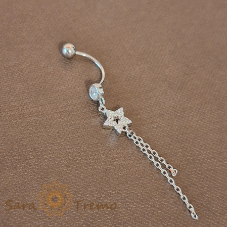 Piercinguri - Piercing pentru buric din argint cu steluta si lanturi 5 cm
