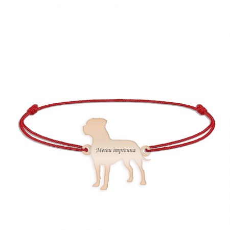 Bijuterii personalizate - Pitbull - Bratara personalizata snur Pitbull din argint 925 placat cu roz
