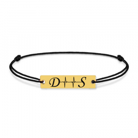 Bratari personalizate - Pulse - Bratara din argint placat cu aur galben 24K personalizata cu initiale si puls