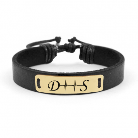 Bratari personalizate - Pulse - Bratara personalizata piele puls si initiale argint 925 placat cu aur galben 24K
