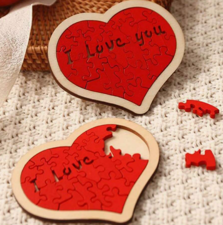 Pentru casa - Puzzle inima din lemn – „I Love You” (12 cm)