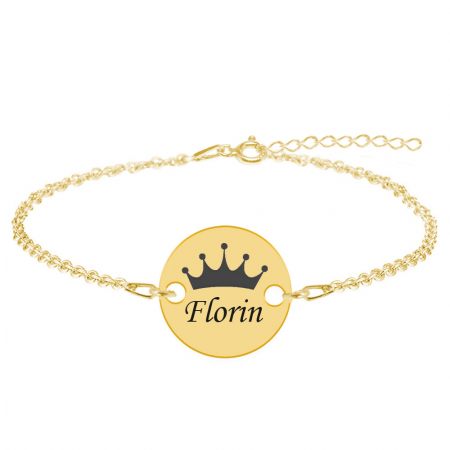 Bratari personalizate - Regali - Bratara personalizata argint 925 placat cu aur galben 24K banut cu nume si coroana