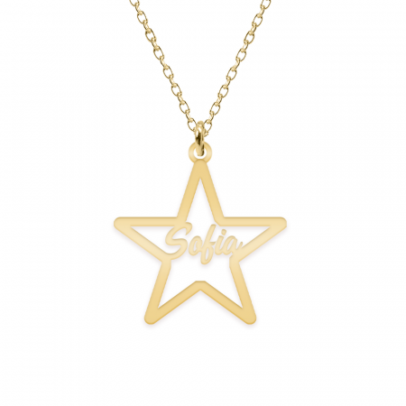 Bijuterii din argint placate cu aur 24K - Lantisor cu nume decupat in stea - argint 925 placat cu aur 24K