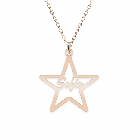 Bijuterii din argint placate cu aur 24K - Lantisor cu nume decupat in stea - argint 925 placat cu aur roz