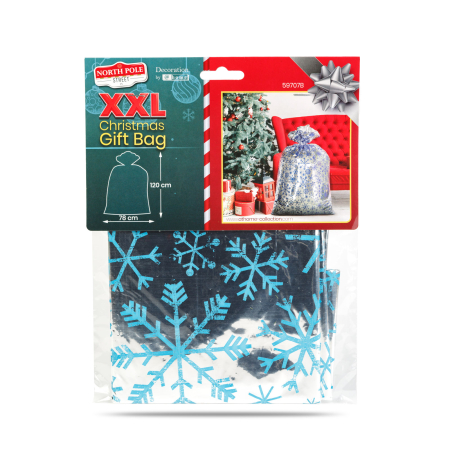 Săculeț pentru cadouri de Crăciun - extra mare - folie - fulg de zăpadă - 78 x 120 cm [2]