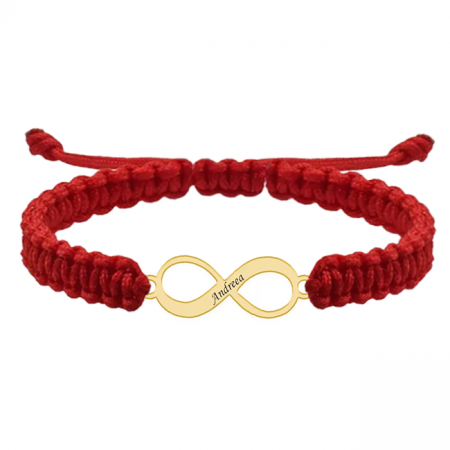 Bratari personalizate argint - secundar - Bratara personalizata snur impletit infinit si nume gravat din argint 925 placat cu aur galben 24K
