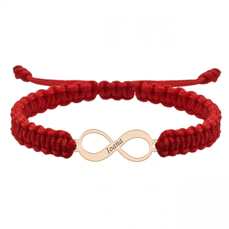 Bratari personalizate argint - secundar - Bratara personalizata snur impletit infinit si nume gravat din argint 925 placat cu aur roz