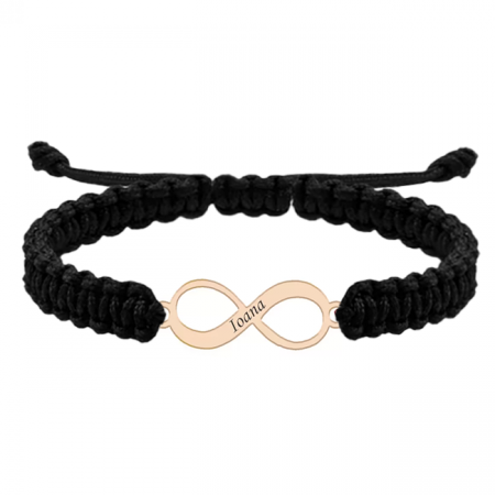 Bratara personalizata snur impletit infinit si nume gravat din argint 925 placat cu aur roz [1]