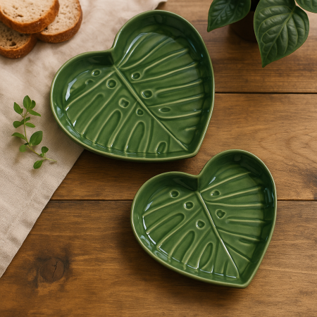 Black Friday - Set 2 platouri ceramica verzi 14 cm si 18 cm