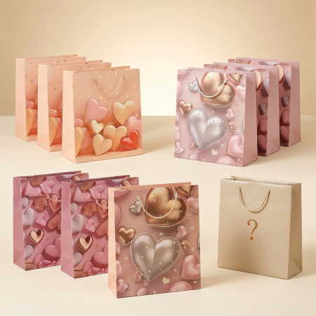 Pentru casa - Set 12 Pungi Cadou Mari cu Inimioare + 1 Pungă Surpriză CADOU, 31 × 26 cm