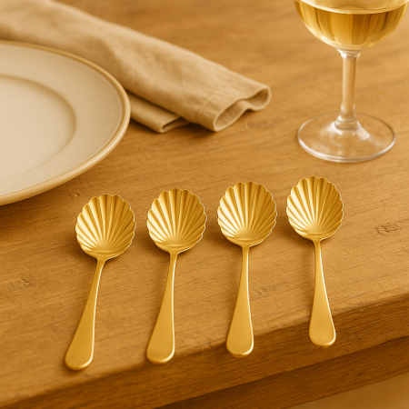Black Friday - Set 4 linguri aurii cu finisaj scoica