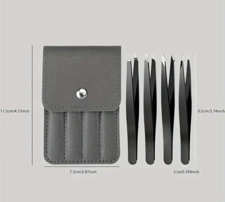 Set 4 pensete profesionale din oțel inoxidabil - etui gri [1]