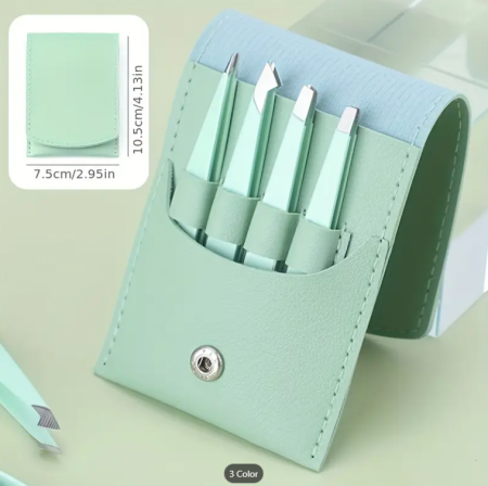 Idei de cadouri - Set 4 pensete profesionale din oțel inoxidabil - etui verde