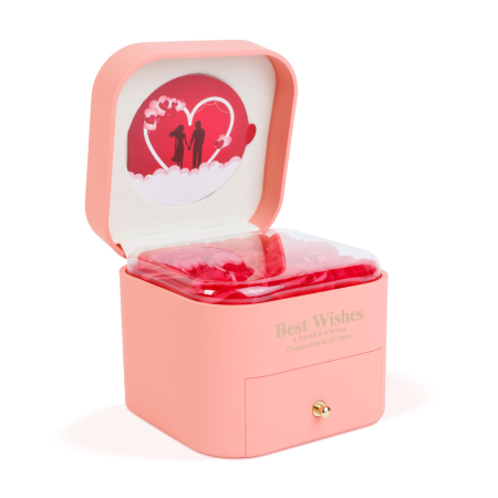 Cadouri romantice si Ziua Indragostitilor - Set 9 trandafiri artificiali in cutie cadou cu colier 11cm, trandafiri eterni decorativi cu pandanti