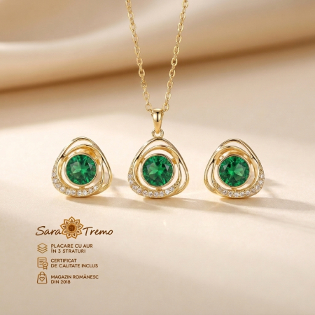 Bijuterii placate cu aur - Set Verde di Luce cu zirconia verde, aur 14K | SaraTremo