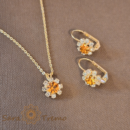 Set bijuterii placate cu aur - cristale de culoarea chihlimbarului [0]