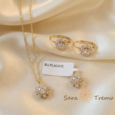 Bijuterii placate cu aur - Set bijuterii placate cu aur - cu cristale zirconia albe