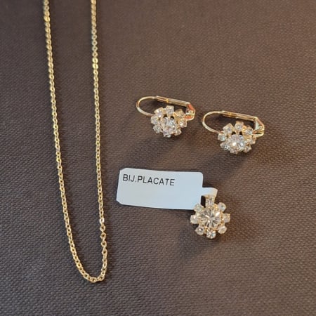 Seturi - Set bijuterii placate cu aur - cu cristale zirconia albe