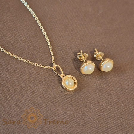 Seturi - Set bijuterii placate cu aur - perle eco cu aspect de luna plina
