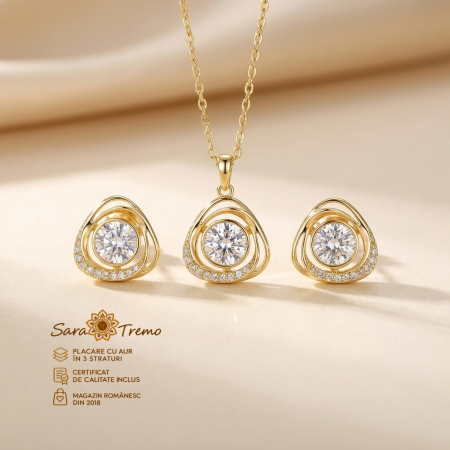 Bijuterii placate cu aur - Set Bianca di Luce cu zirconia albă, aur 14K | SaraTremo