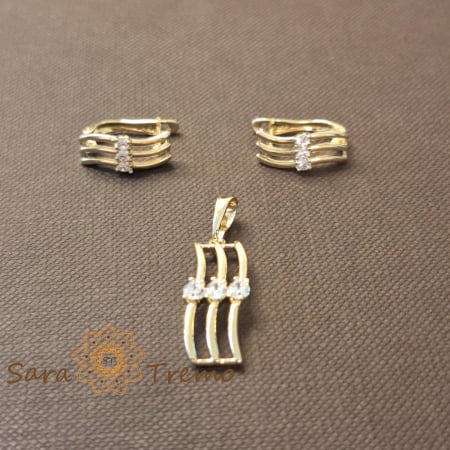 Pandantive - Set cercei si pandantiv model serpuit cu zirconia - placat 14k