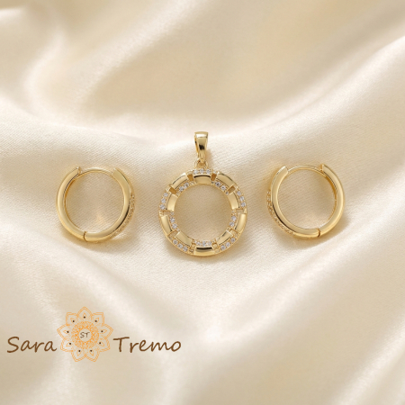 Cercei - Set cercei si pandantiv cu cristale zirconia - placat 14k