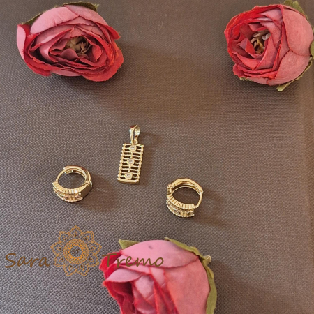 Set cercei rotunzi si pandantiv dreptunghiular cu zirconia - placat 14k [2]