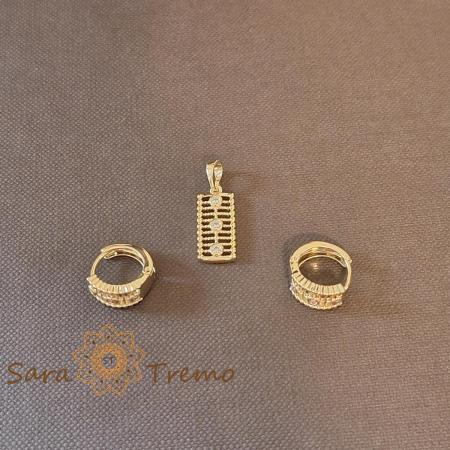 Set cercei rotunzi si pandantiv dreptunghiular cu zirconia - placat 14k [1]