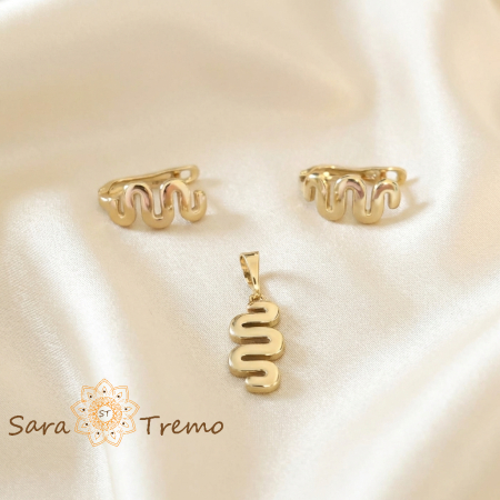 Cercei - Set cercei si pandantiv design sarpe - placat 14k
