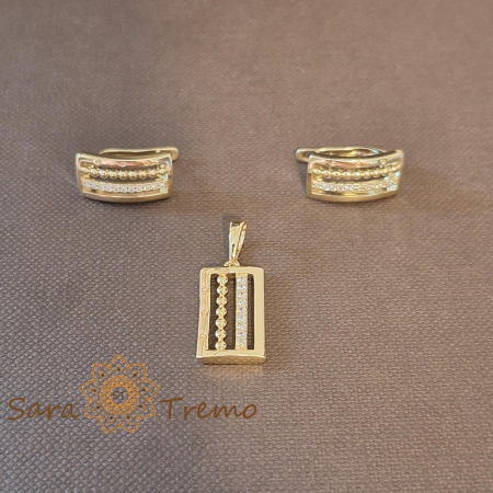 Pandantive - Set cercei clasici si pandantiv dreptunghiular cu zirconia - placat 14k