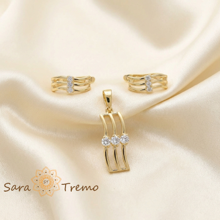 Cercei - Set cercei si pandantiv model serpuit cu zirconia - placat 14k