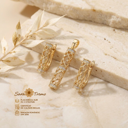 Set Dantelă cu Diamante – cercei și pandantiv aur 14K | SaraTremo [1]