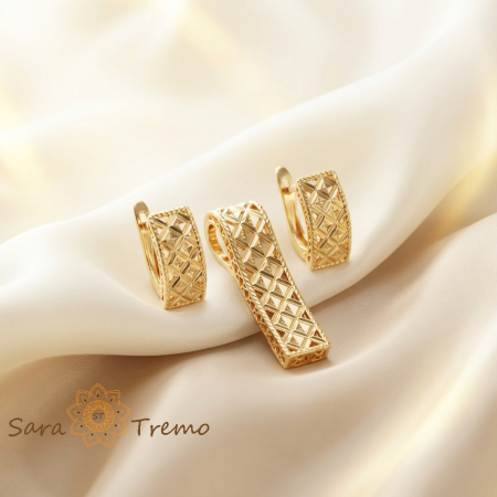 Seturi - Set Geometria Regala – Set bijuterii placat cu aur 14K cu model texturat