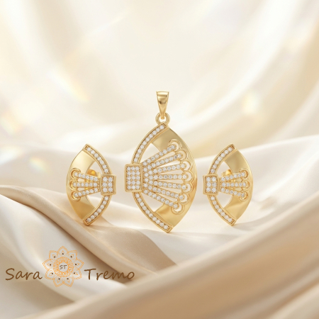 Seturi - Set Evantaiul Regal – Set bijuterii placat cu aur 14K cu cristale zirconia