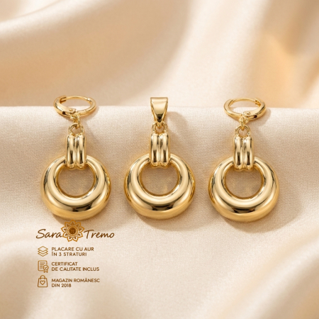 Bijuterii placate cu aur - Set Cercuri Aurii – cercei ușori 4 cm și pandantiv aur 14K | SaraTremo