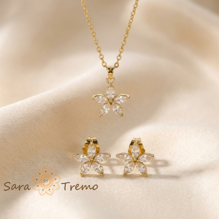 Seturi - Set Floarea Luminii – Set bijuterii placat cu aur 14K cu cristale zirconia