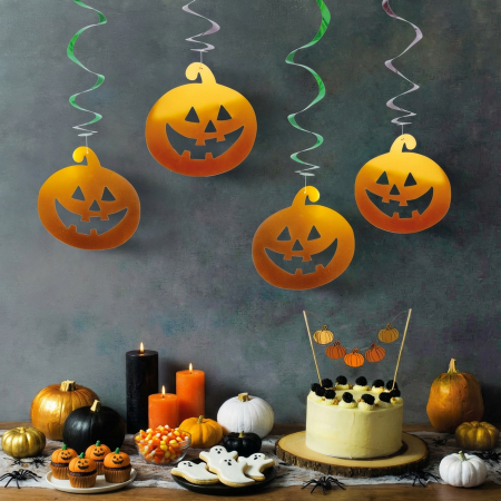 Casa si Gradina - Set decor de Halloween - 12 dovleci - umeraș spiralat cu sclipici