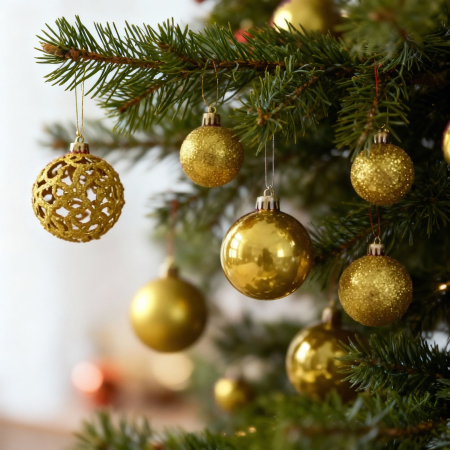 Craciun si Iarna - Set decorațiuni de Crăciun, 100 globuri si vârf pentru brad, auriu