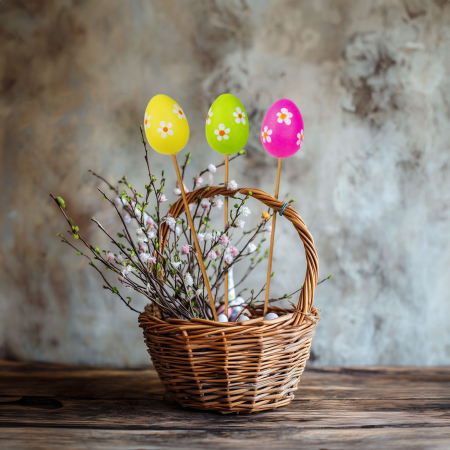 Cadouri romantice si Ziua Indragostitilor - Set decoratiuni Paste oua pe bat 12 buc, decor ghiveci si aranjamente florale, oua decorative