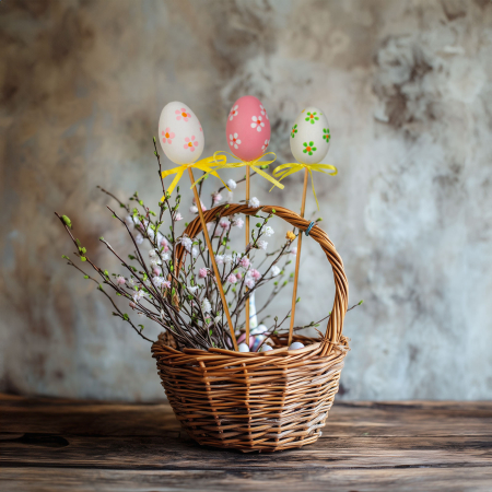 Articole de Sezon, Sarbatori si Evenimente - Set decoratiuni Paste oua pe bat 6 buc, decor ghiveci si aranjamente florale, oua decorative 4 cm
