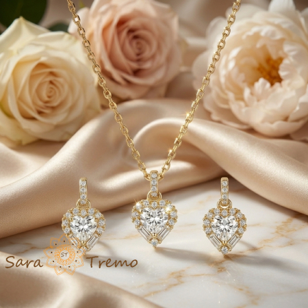 Seturi - Set Inima Delicata – Set bijuterii placat cu aur 14K cu cristale zirconi