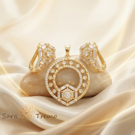 Seturi - Set Coroana Imperiului – Set bijuterii placat cu aur 14K cu cristale zirconia