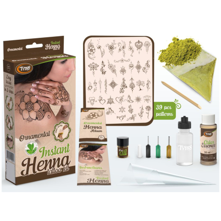 Casa si Gradina - Set Henna Instant pentru Tatuaje Temporare Ornamentale, Pudră 10 g și 39 Șabloane