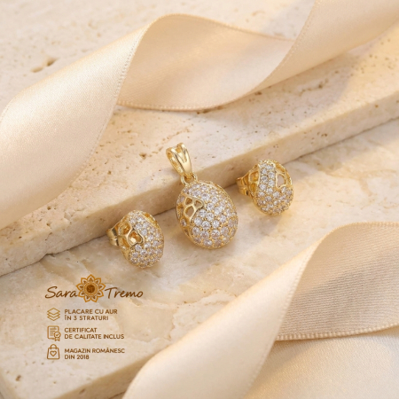 Set Ploaie de Diamante – cercei și pandantiv aur 14K | SaraTremo [1]