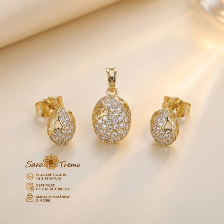 Bijuterii placate cu aur - Set Ploaie de Diamante – cercei și pandantiv aur 14K | SaraTremo