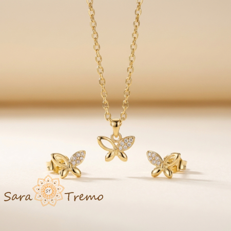 Seturi - Set Fluturele Delicat – Set bijuterii placat cu aur 14K cu cristale zirconia