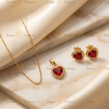 Seturi - Set Inima Rubinului Regal – Set Colier și Cercei placați 18K Brazilia
