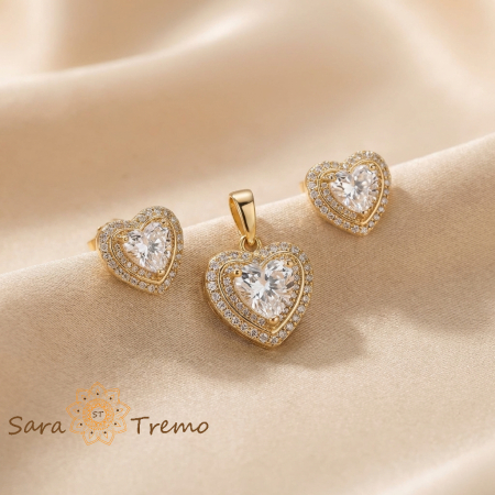 Seturi - Set Inima Elegantei – Set bijuterii placat cu aur 14K cu cristale zirconia