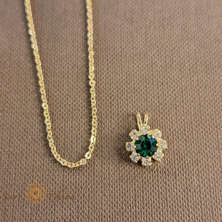Set lantisor + pandantiv + cercei placati cu aur cu cristal verde [2]